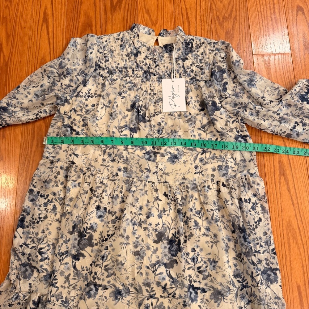 Polagram Womens Dress Medium Blue Floral Smocked Tiered Boho Cottagecore - Picture 11 of 12